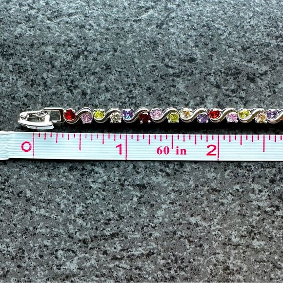 NEW 18K White Gold Plated Round Multicolor Crystal CZ 6.5 / 7.5" Tennis Bracelet - Picture 4 of 12